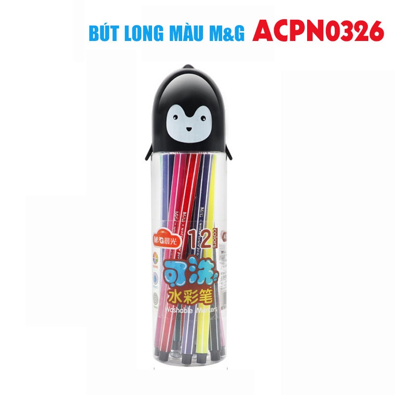 Bút lông màu M&amp;G ACPN0326 | ACPN0327| ACPN0328 | ACPN0329 nhiều màu chay cao nắp có hình đầu con chim Cánh Cụt