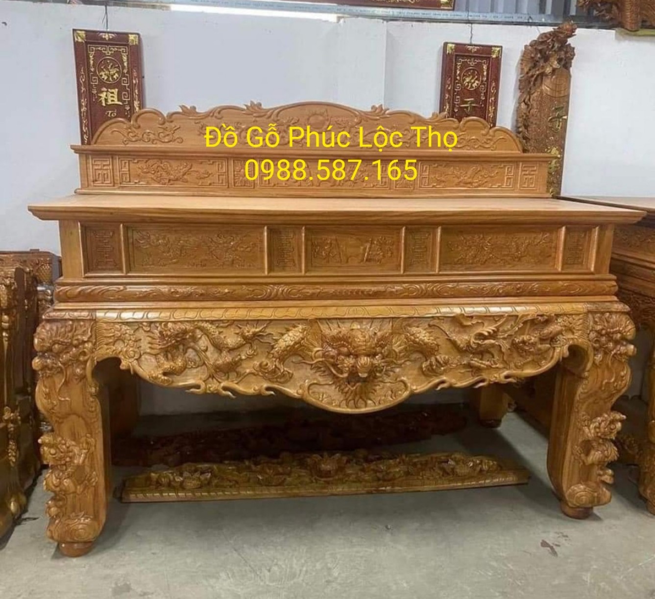 Sập thờ gỗ gõ đỏ chân 22