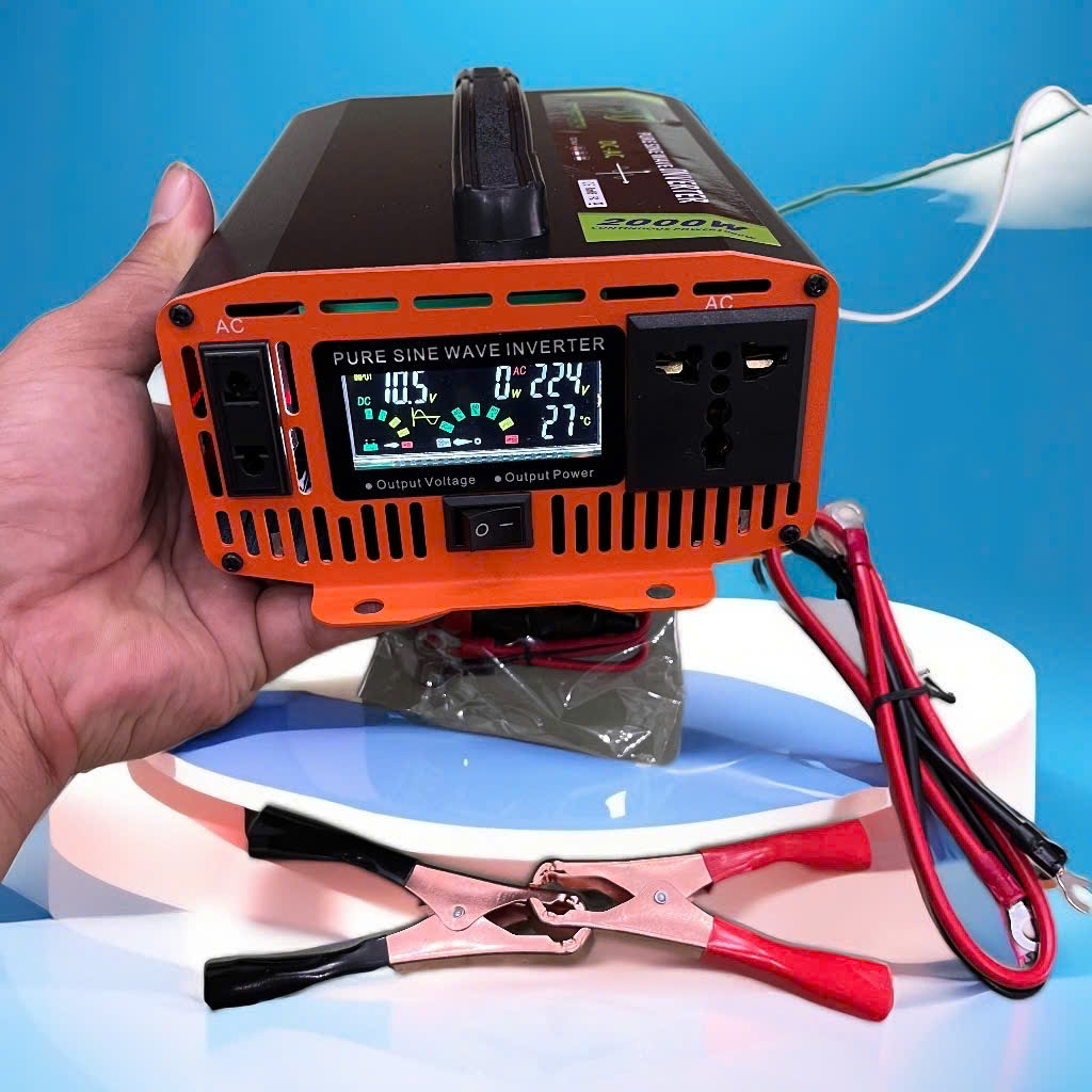 Bộ Kích Điện 12V Lên 220V 2000W Hàng Nhật - Sóng Sin Chuẩn, Màn LED Hiển Thị Vôn, Dòng Tải, Nhiệt Độ