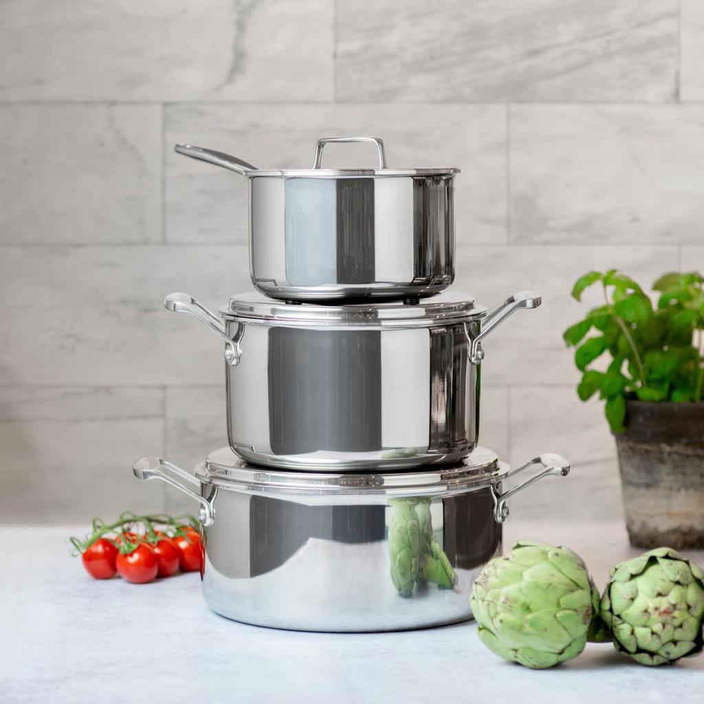 (Ảnh thật) Bộ nồi inox đáy từ Scanpan Fusion 74000300, inox 18/10 đúc liền thân đáy 5 lớp, dùng bếp từ, máy rửa bát