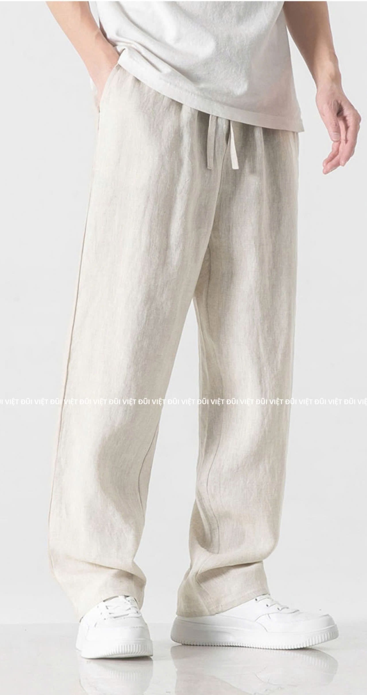 Quần dài linen dành cho nam form ống suông cạp chun, full size, phong cách Hàn Quốc Qd10