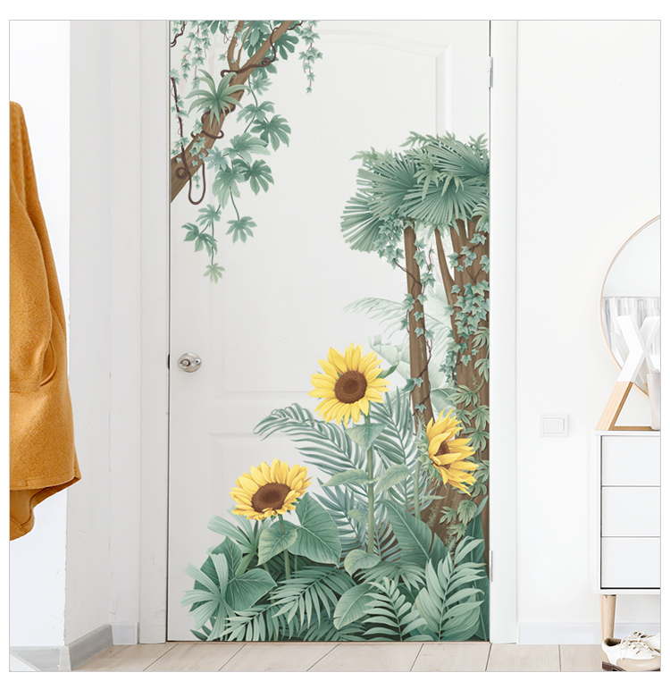 Sticker Giấy Dán Tường Decal Dán tường Tranh Dán Tường Trang Trí Tường Mẫu Vườn Hoa Mặt Trời Phong Cách Vintage ZDB-2591