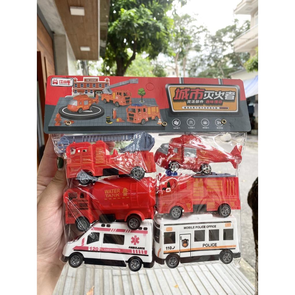 Mô hình đồ chơi chạy trớn bộ 6 xe biệt đội cứu hộ khẩn cấp cho bé Đồ chơi Mẹ và Bé Unmei