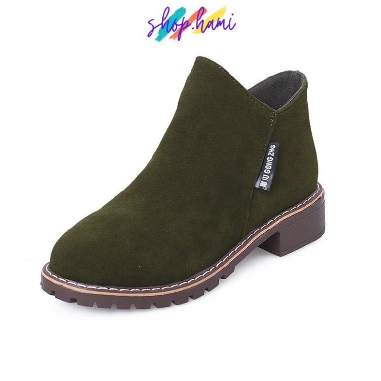 Hàng chất lượng Giày Boot Nữ Đẹp Da Lộn Với 3 Màu Đen, Vàng, Rêu Đủ Size 35-40 SHOP HAMI G27