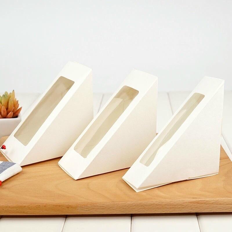 100 hộp giấy kraft trắng đựng sandwich hình tam giác