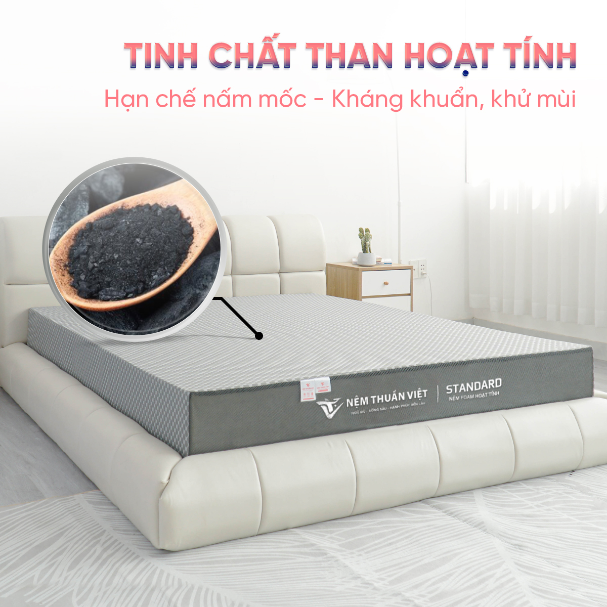 Nệm Foam Standard Thuần Việt - Chất Liệu Foam Hoạt Tính, Kháng Khuẩn, Thoáng Khí [Mua 1 Tặng 7]