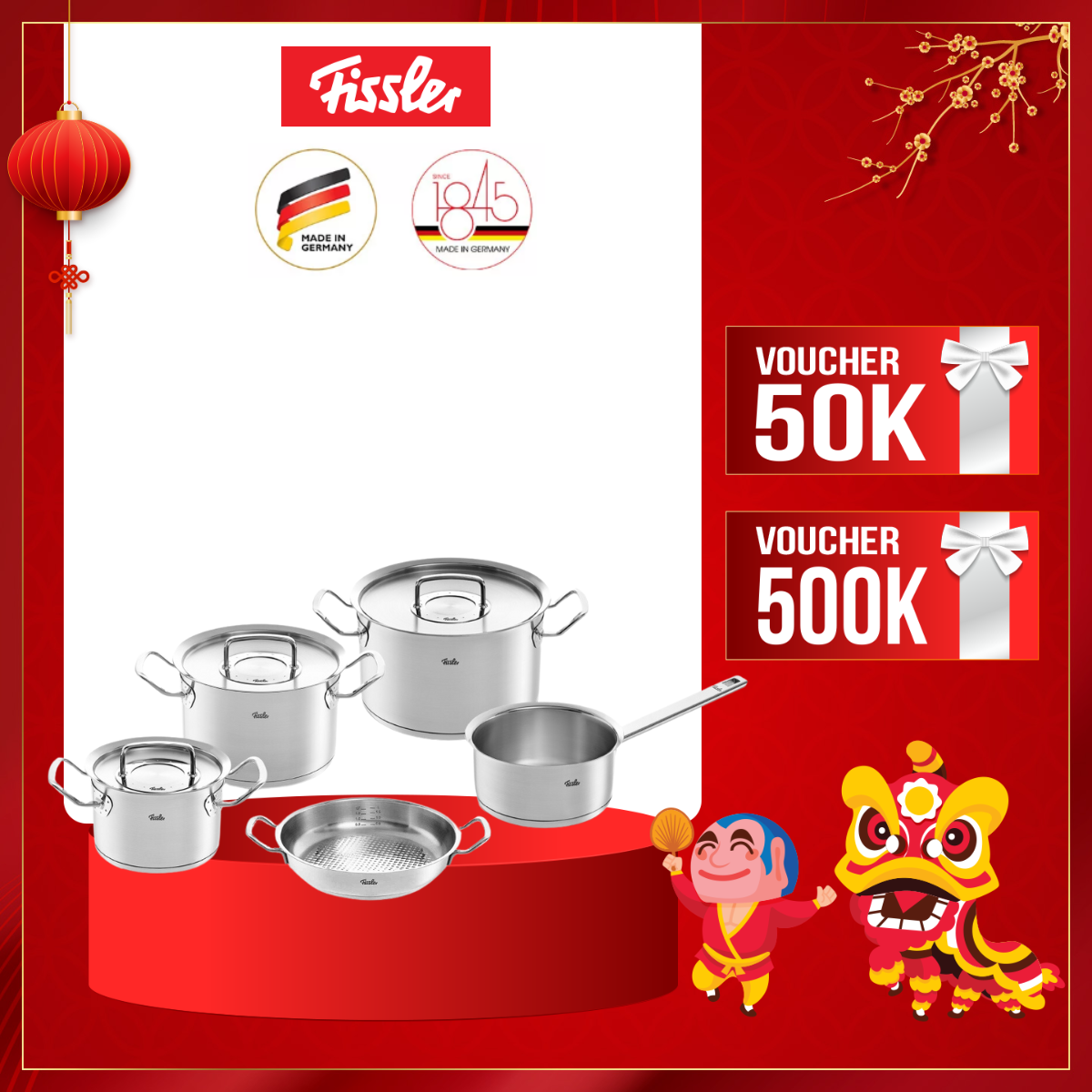 Bộ nồi Fissler Original Profi 5 món có quánh và chảo tay cầm-Hàng chính hãng