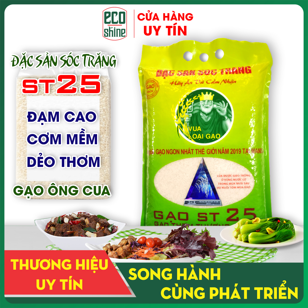 [CHUẨN ST25 - 5KG] Gạo ST25 Cơm Dẻo Thơm Mềm Chính Hãng Chuẩn Xuất Khẩu Hữu Cơ Sóc Trăng-Hút Chân Không / THÍCH HỢP LÀM QUÀ BIẾU-ĂN KIÊNG TỐT