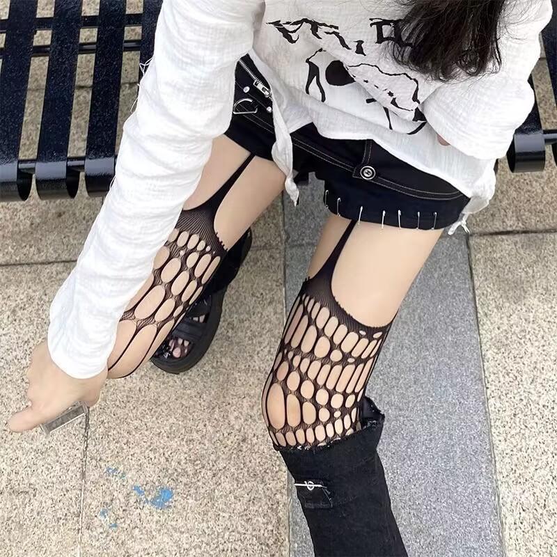 Tất Lưới Đùi Liền Đai Eo Kẻ Sọc Màu Đen, Phong Cách JK Cá tính Sang chảnh Nhật Bản cho nữ
