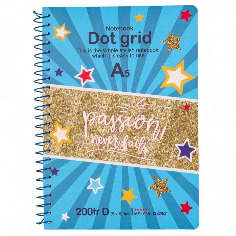 Sổ Dot Grid lò xo đơn KLONG A5 200 trang 70/76; MS: 968