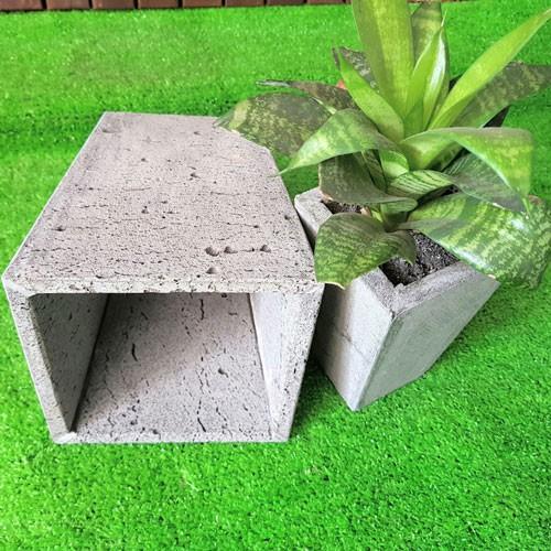 Chậu hoa handmade đá ong xam tự nhiên 15x15x cao 20cm