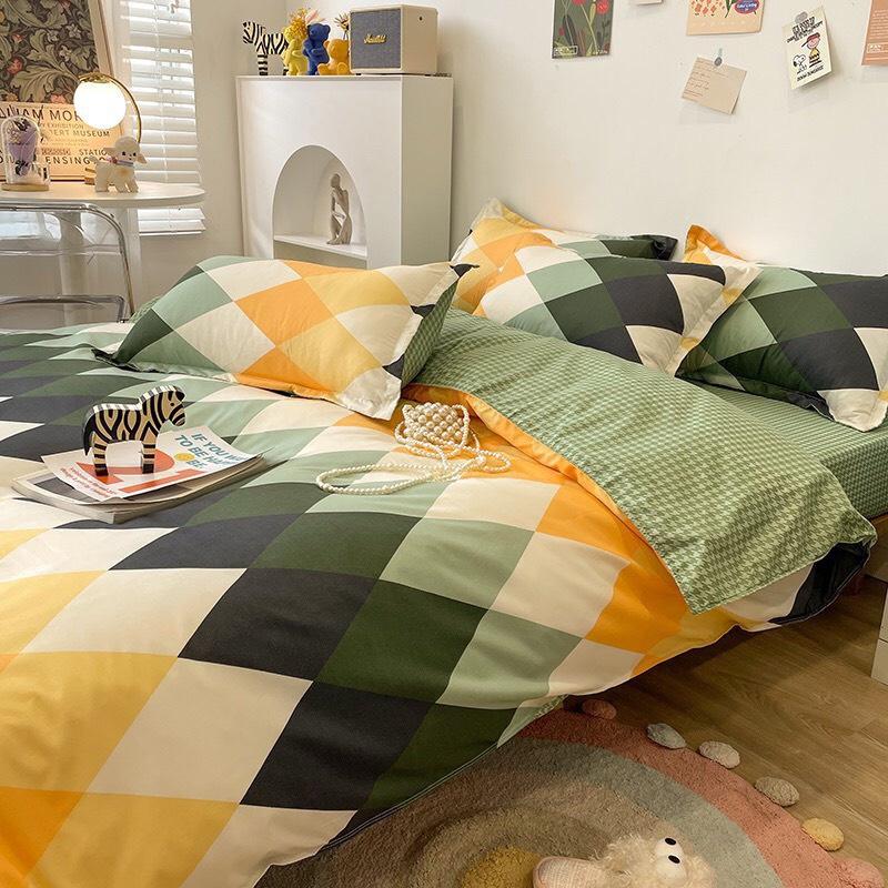 Bộ chăn ga gối Cotton Poly M2T Bedding, vỏ chăn mền, drap ga giường và 2 vỏ gối - PL ZZZ vàng xanh