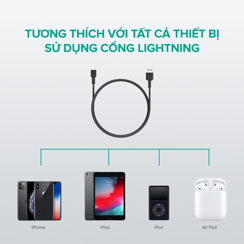 Cáp Sạc Lightning Aukey CB-BAL7 Chuẩn MFi Cho Mọi Thiết Bị Apple - Dài 0,9m - Hàng Chính Hãng