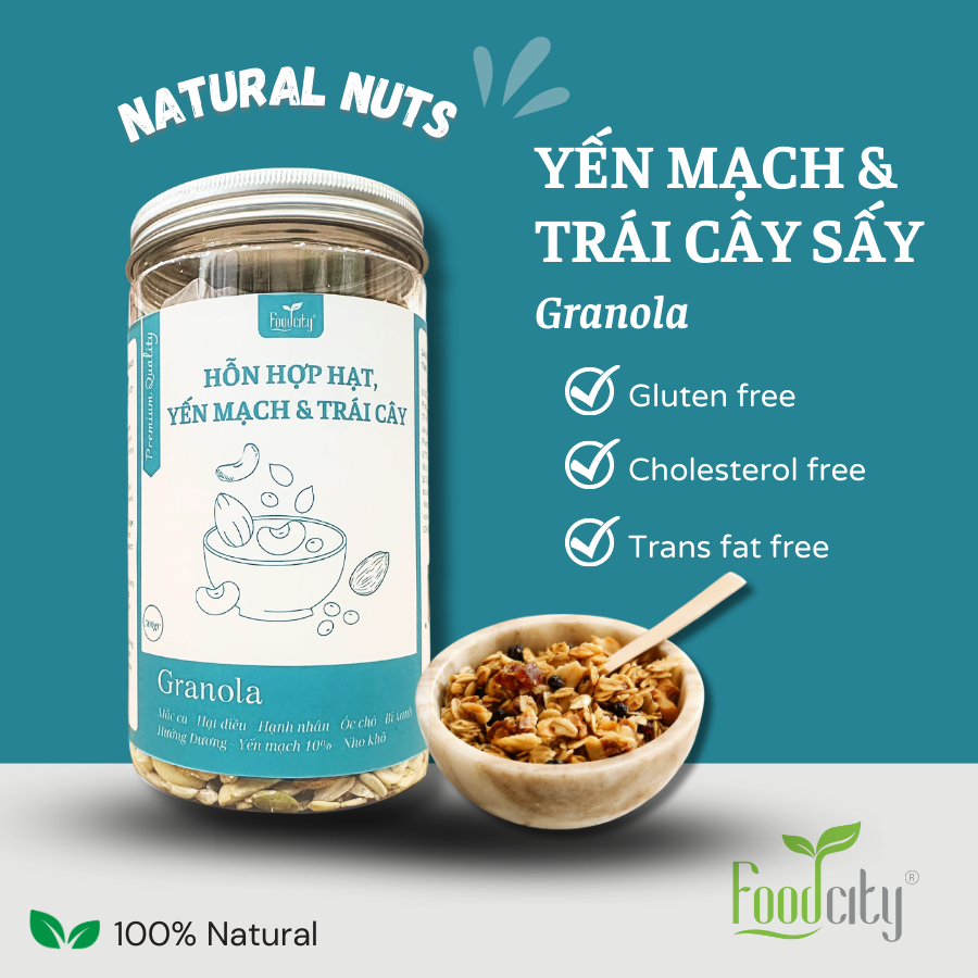 Ngũ cốc Granola siêu hạt FOOD CITY | Ngũ cốc ăn kiêng super hạt, ít ngọt, phù hợp eat clean, giảm cân