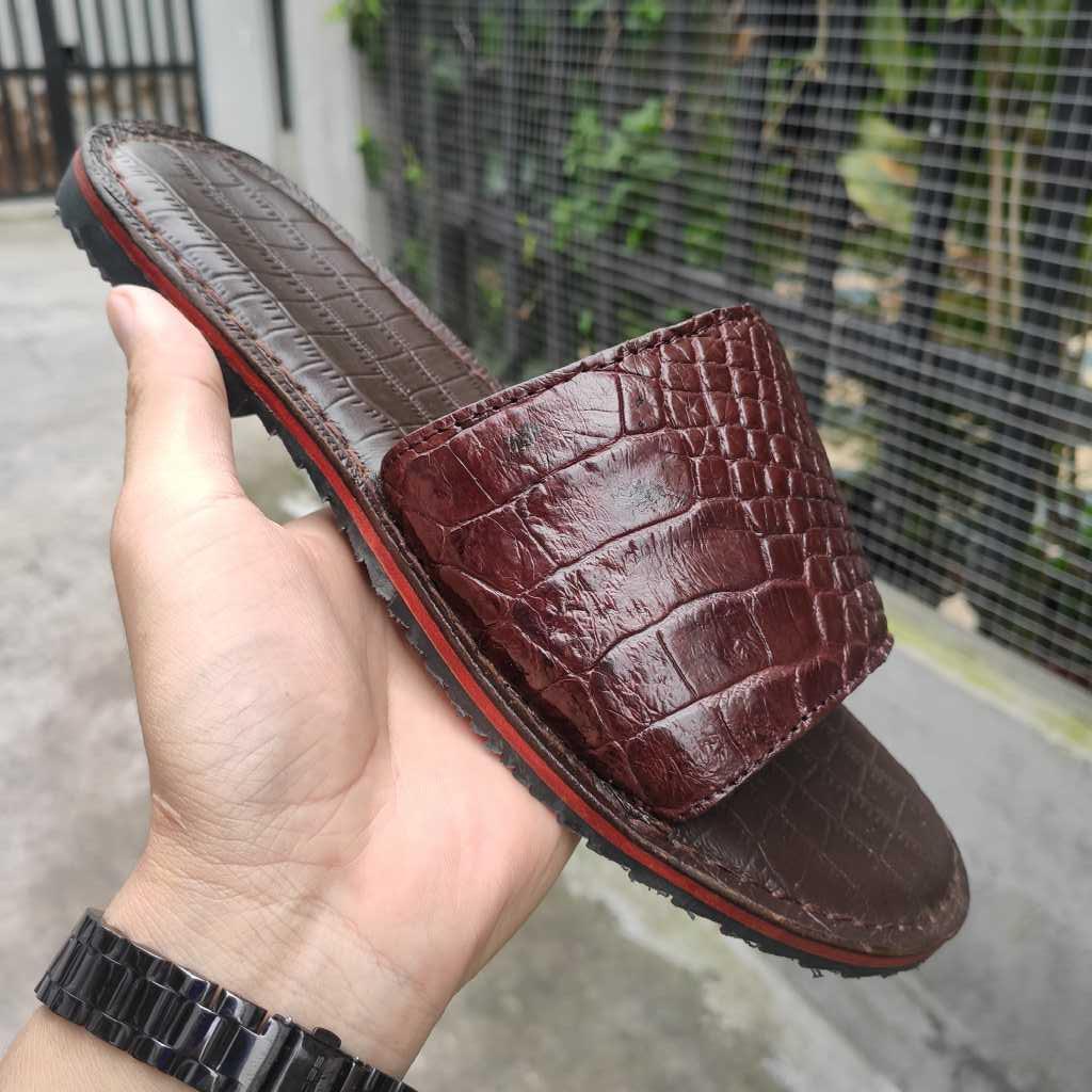Dép ngang da bụng cá sấu đế da!
