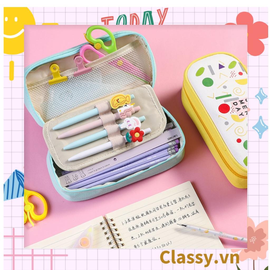 Túi vải dù Classy Đựng Bút Đựng Viết, Văn Phòng Phẩm, mỹ phẩm họa tiết hoạt hình có tay cầm, nhiều ngăn PK940