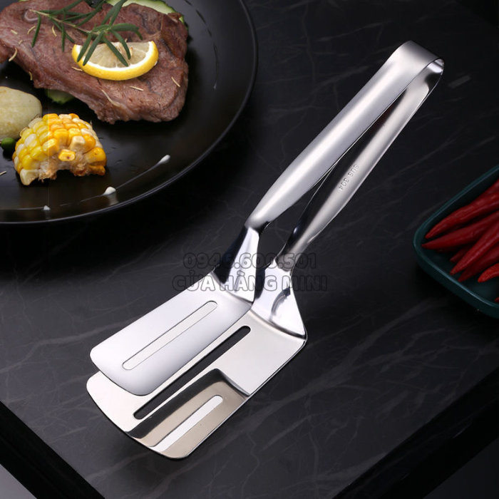 Dụng Cụ Kẹp Gắp, Lật, Chiên Đồ Ăn Bằng Inox 304 Đầu Vuông