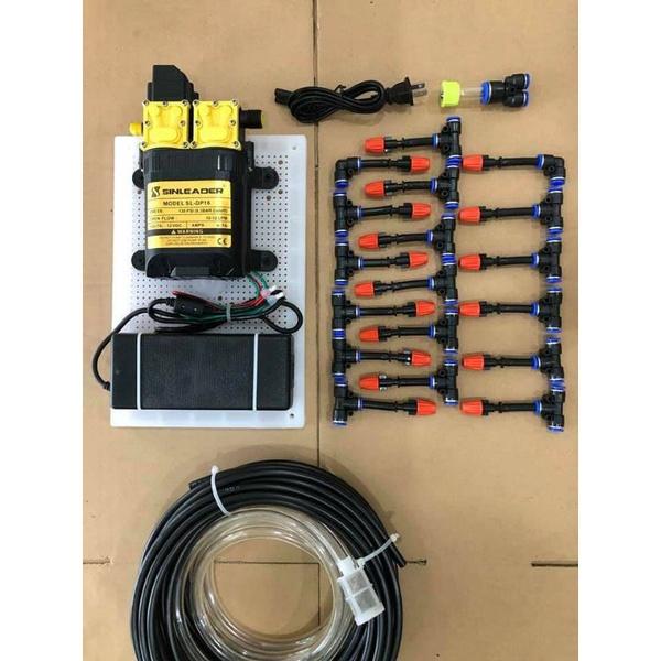 Bộ phun sương bơm đôi Sinleader 20 béc cam tưới cây, tưới lan, tưới rau làm mát mái nhà cho giàn lan 20m2