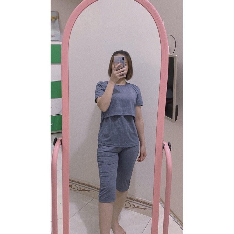 Bộ ngố sau sinh mặc mùa hè có chỗ mở cho con ti tiện lợi, form dáng trẻ trung, chất liệu mềm mát