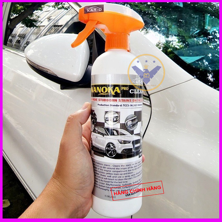 Tẩy ố kính ô tô, ố vàng lazang, logo, nẹp mạ crom Nanoka Clean 500ml