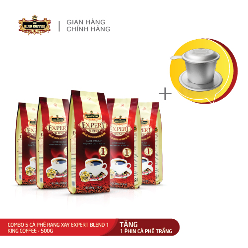 Combo 5 Cà Phê Rang Xay Expert Blend 1 KING COFFEE - Túi 500g + tặng 1 Phin Cà Phê Trắng