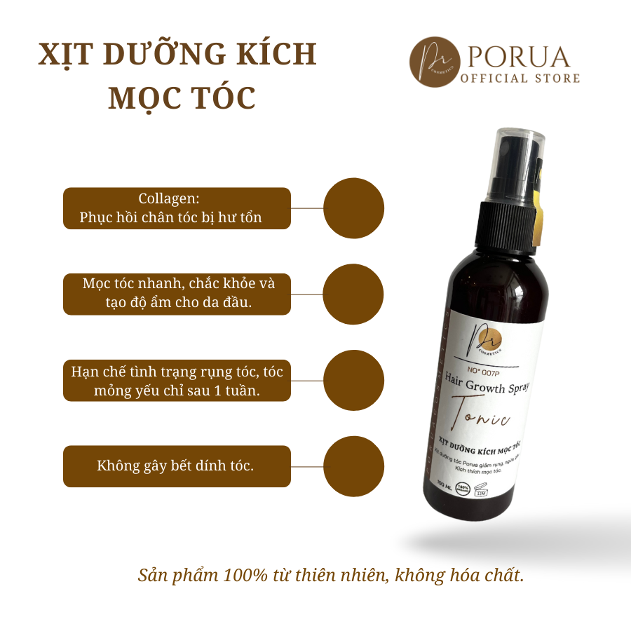 Xịt dưỡng kích mọc tóc PORUA kích thích mọc tóc 100ml