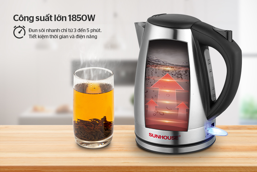Ấm Siêu Tốc Inox Sunhouse SHD1370 1.8 Lít - Bảo Hành 12 Tháng Toàn Quốc