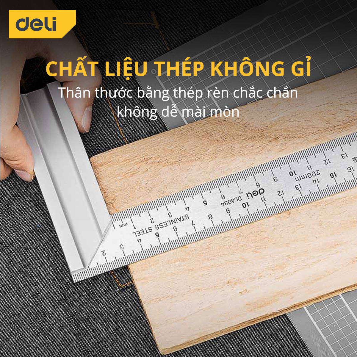 Thước Vuông Góc Kim Loại Deli Kích Thước 200mm - Sử Dụng Đo Đạc Trong Xây Dựng, Sửa Chữa Nhà Cửa - DL4034