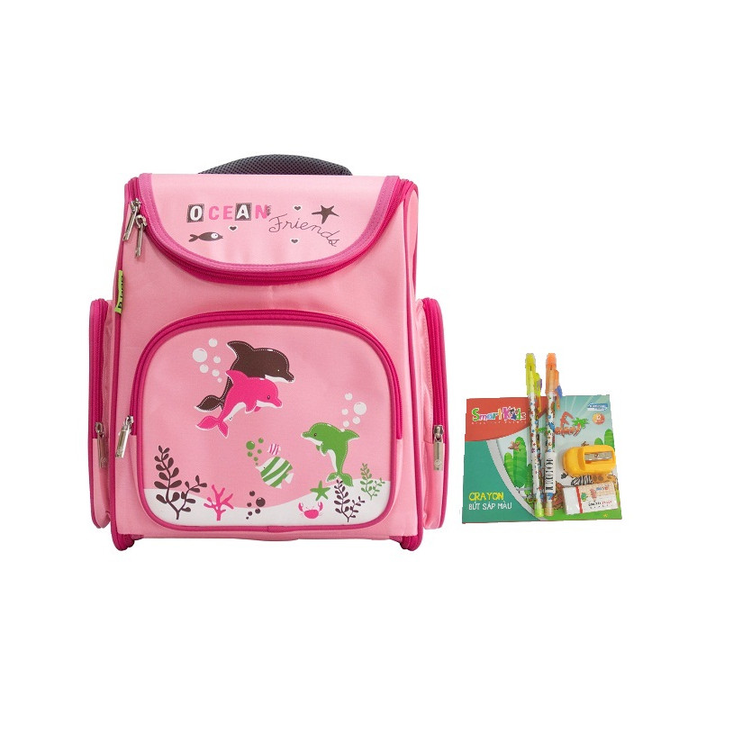 Ba lô chống gù B.Bag B-12-017 Ocean Friends - Tặng dụng cụ học tập cho bé