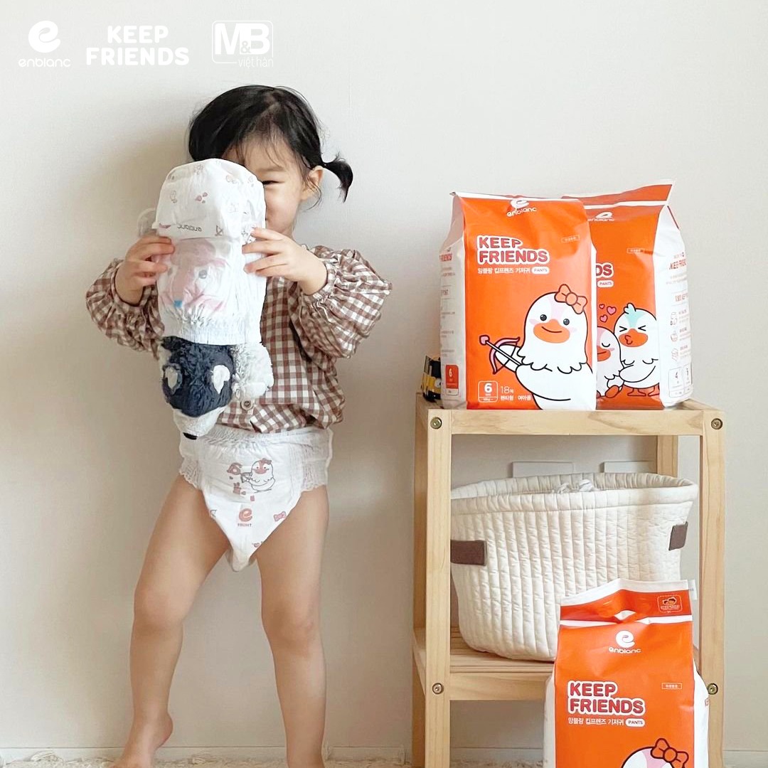 Combo 3 Bịch Tã Quần Cao Cấp Hàn Quốc ENBLANC KEEP FRIENDS Mềm Mại Mỏng Nhẹ, Thấm Hút Nhanh Cho Bé Gái Size XXL (Trên 15kg) 18 Miếng