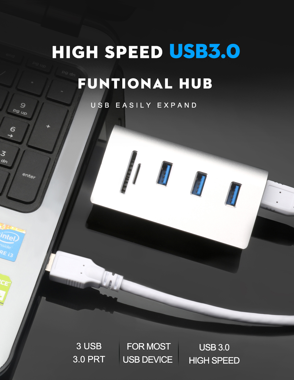 Multi usb3.0 hub 3 port adapter splitter Power Interface SD TF Card Reader for MacBook Air computer laptop High Quality
