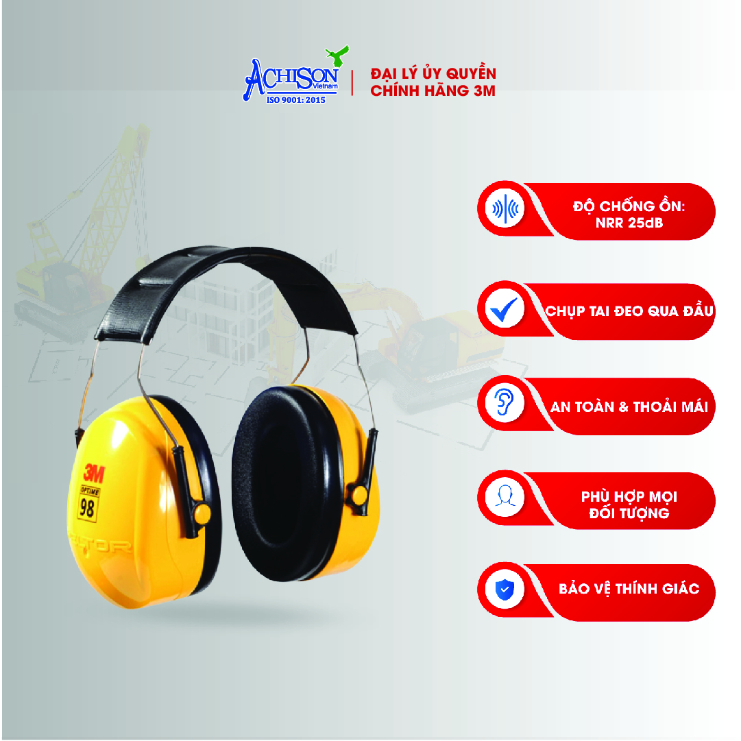Chụp Tai Chống Ồn Cao Cấp 3M H9A - Chống Ồn Hiệu Quả Khi Làm Việc Trong Môi Trường Ô Nhiễm Tiếng Ồn