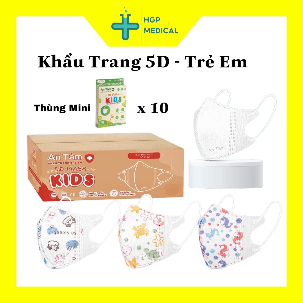 Khẩu trang trẻ em 5D An Tâm, trẻ em 0-10 tuổi, kháng khuẩn, kháng virus, ôm vừa mặt,chứng nhận tiêu chuẩn sản phẩm