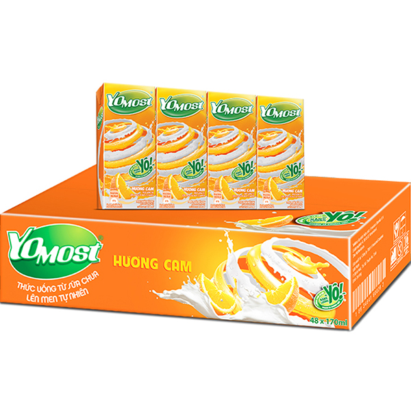 Thùng 48 Hộp Sữa Chua Lên Men Tự Nhiên Yomost Vị Cam (170ml/Hộp)