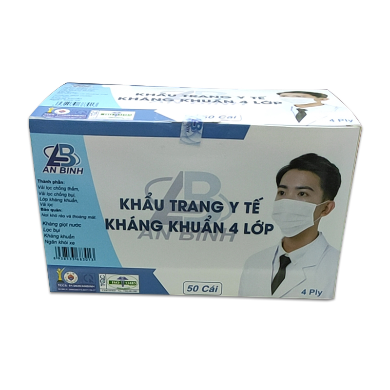 Khẩu Trang Y Tế 4 Lớp Kháng Khuẩn Cao Cấp An Bình Hộp 50 Cái