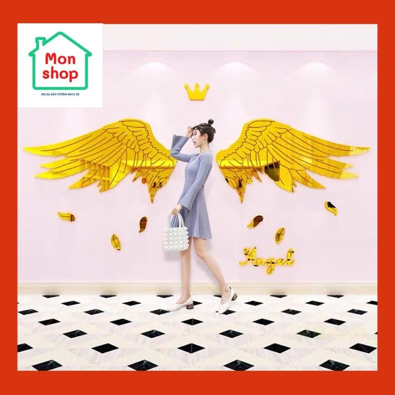 Tranh dán tường mica 3D hình cánh thiên thần nhiều màu, phù hợp decor quán ăn, selfi, trang trí phòng ngủ