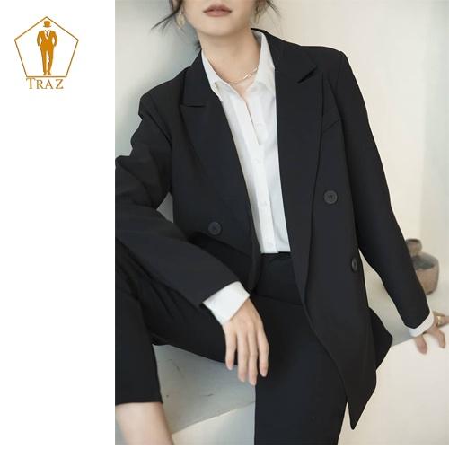 Áo blazer Nữ TRAZ 2 lớp Áo vest khoác Ngoài Màu Đen, Xanh, Nâu form rộng Unisex Hàn quốc sang chảnh