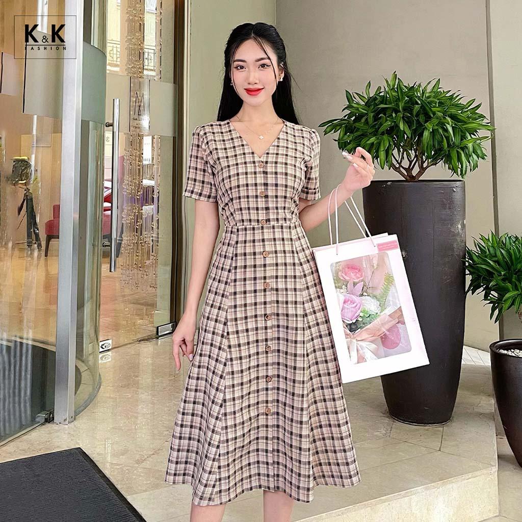 Đầm Caro Công Sở Dáng Chữ A K&amp;K Fashion KK150-11 Chất Liệu Tuytsi