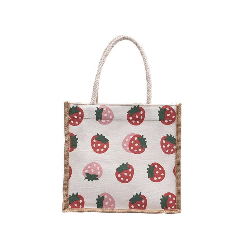 Fashion Personalized Patterns Canvas Bag Women's Bag Portable Lunch Bag Handbag Cute Hand Carrying Lunch Box Bag