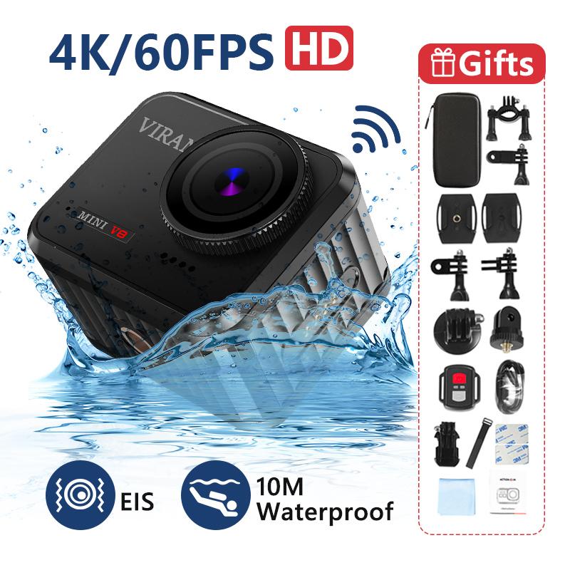 Máy ảnh hành động V8 4K 60pfs IP68 Waterproof WiFi Camera Zoom điều khiển điều khiển EIS Máy ảnh xe máy xe máy Mũ bảo hiểm xe máy