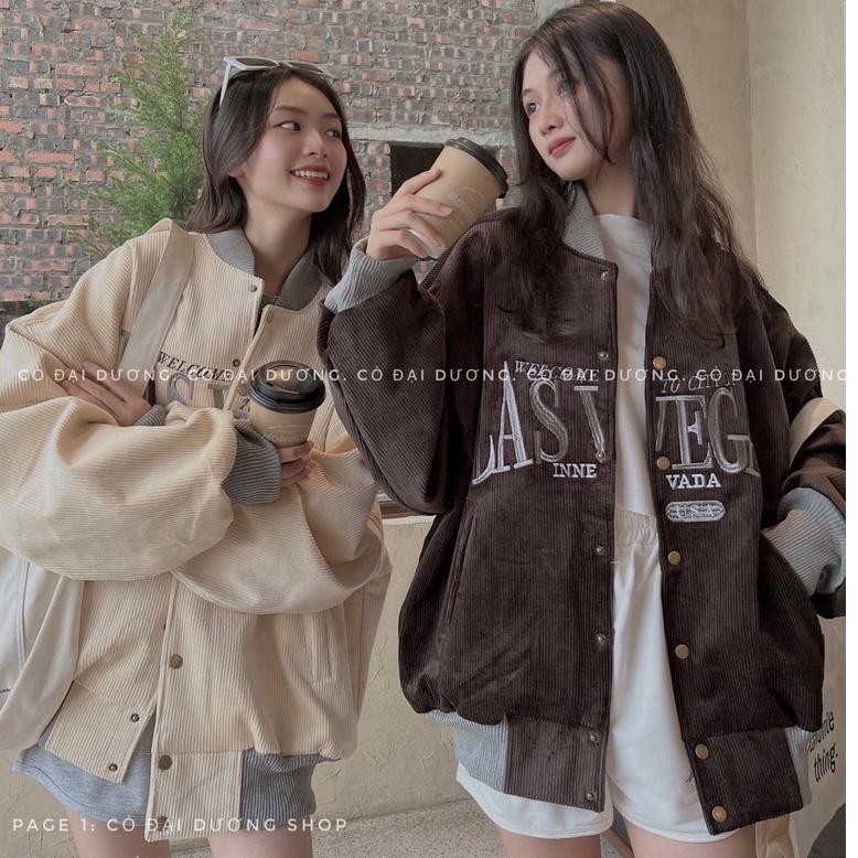 Áo Khoác Bomber Nhung Tăm 2 Màu Form Rộng Unisex Ulzzang