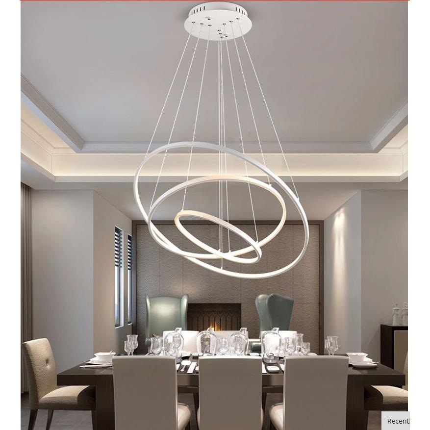 Đèn Thả Trần Không Gian Led TBD898 Hình Tròn 3 Vòng Viền Trắng - 3 Chế Độ Ánh Sáng - Điều Khiển Từ Xa