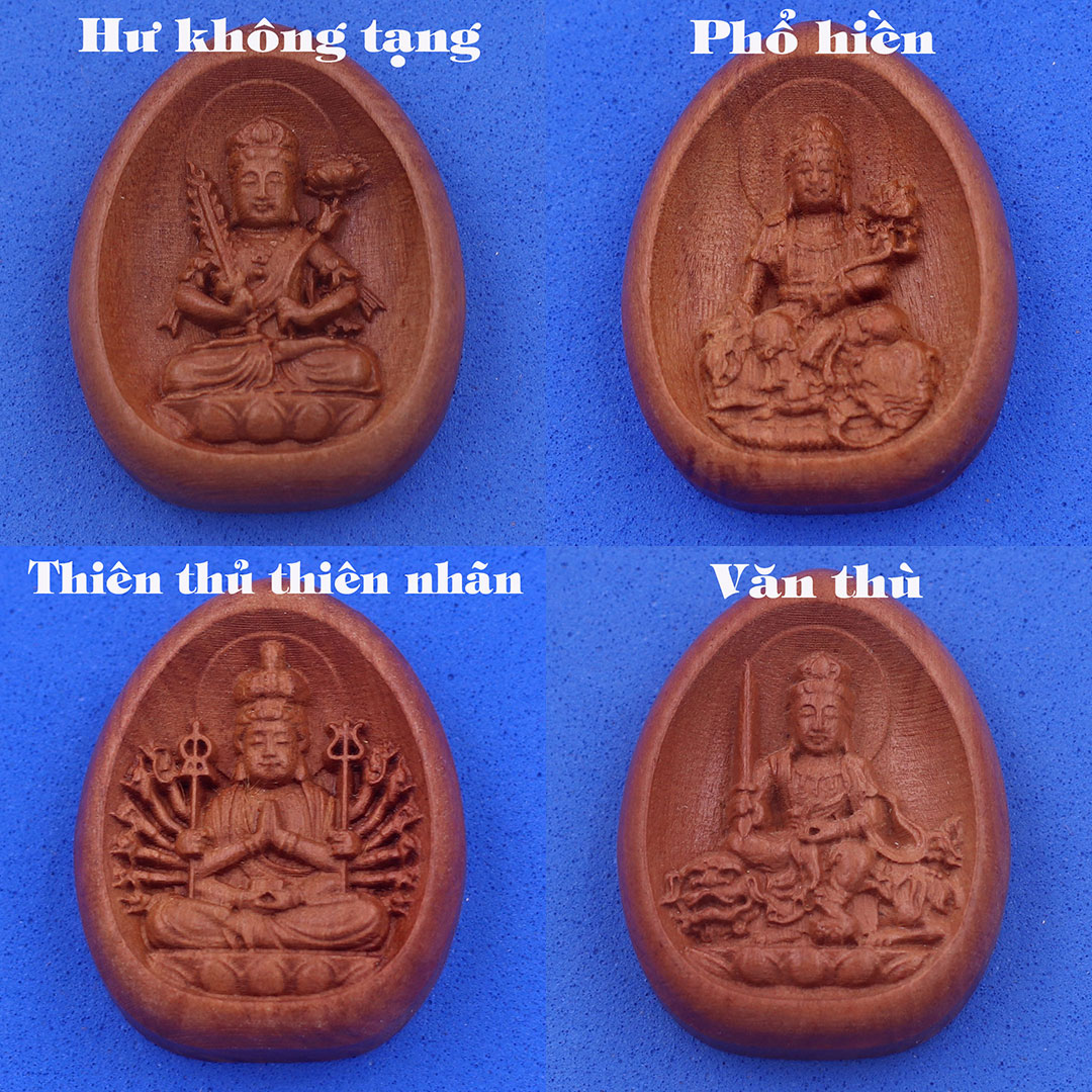 Mặt dây chuyền Phật Thiên thủ thiên nhãn gỗ đào kèm vòng cổ dây dù, mặt Phật bản mệnh