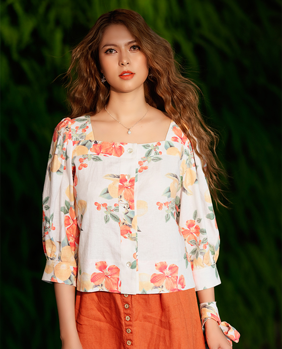 Áo Croptop Linen Hibiscus TOP132 Hoa Dâm Bụt Thời trang thiết kế Hity