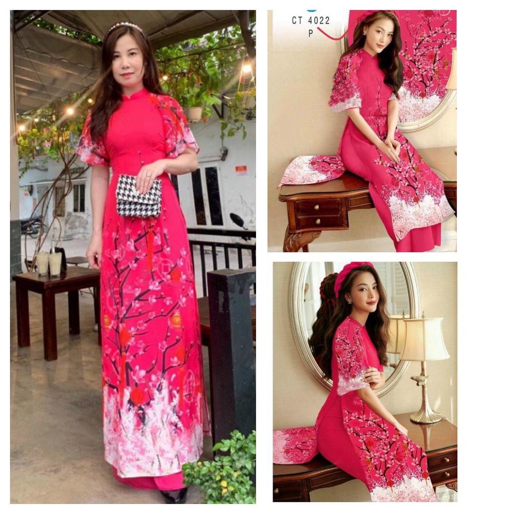 Set Bộ Áo Dài Lụa Hoa Đào Tây Hàng Thiết Kế Cực Sang Trọng Quý Phái - BY2119