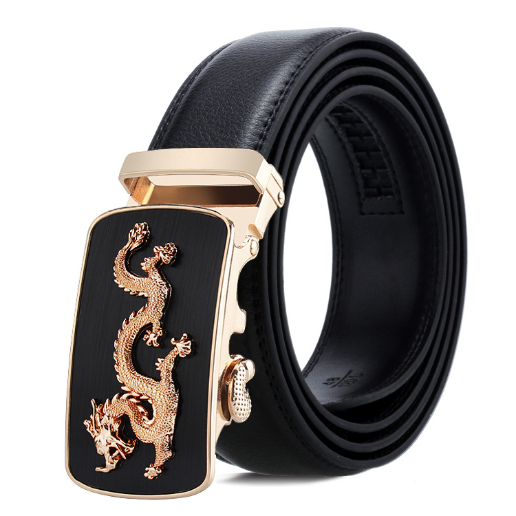 Leather Belt Double-sided Leather Belt Golden Dragon