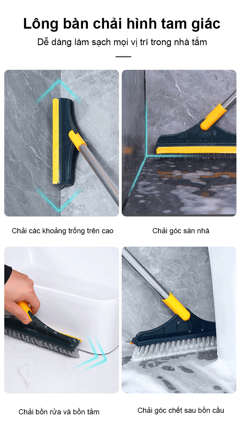 Chổi Chà Sàn Nhà Tắm Thông Minh Thiết Kế Đầu Gạt Nước Và Đầu Chổi Xoay 120 Độ Quét Nhà Siêu Sạch Mọi Góc Bẩn - Hàng Loại 1. CHính Hãng MINIIN