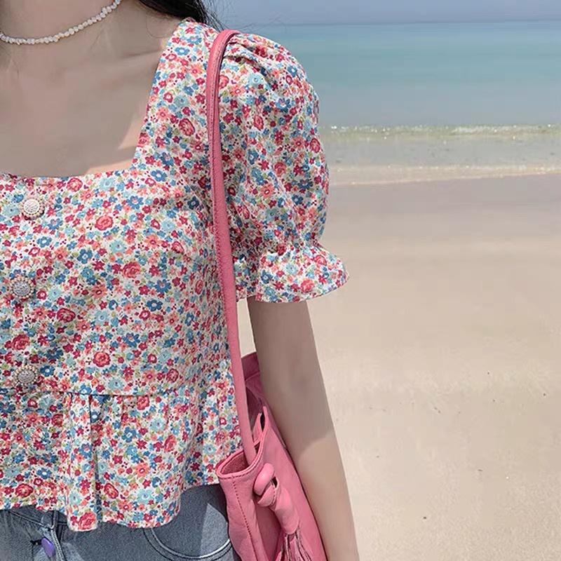 MS256 Áo kiểu nữ babydoll hoa nhí cổ vuông