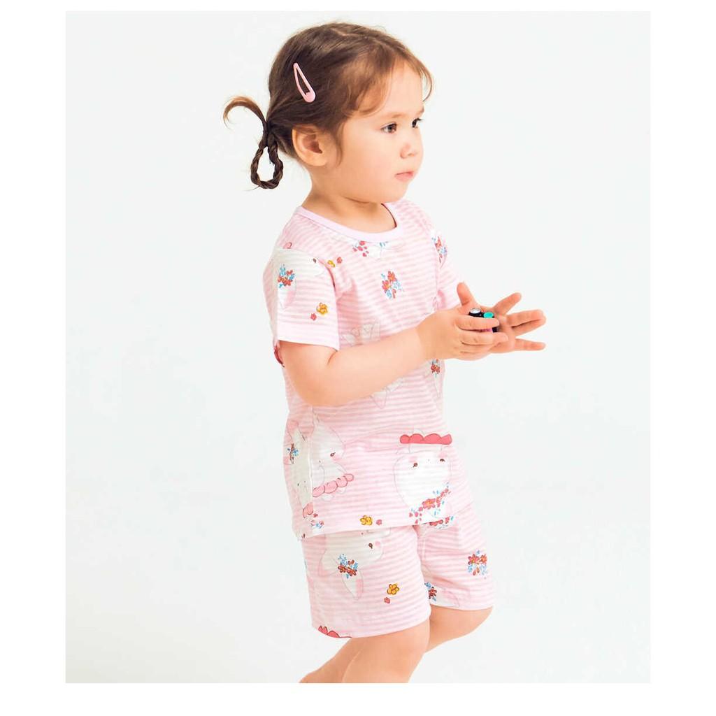BỘ NGẮN CAO CẤP CHO BÉ GÁI NỘI ĐỊA HÀN, CHẤT COTTON GIẤY ORGANIC, MẪU THỎ HỒNG