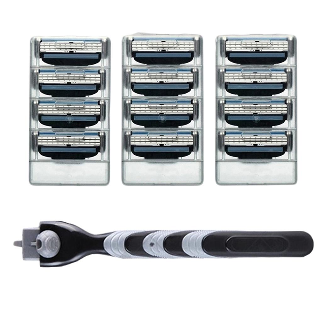 Manual Beard Shaver Razors Hair Shaving Trimmer + 12 Pcs 3 Layer Blade Heads